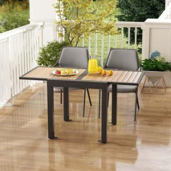 Extendable Outdoor Dining Table for 4-6 People (31.5-63 Inches) - Costway Natural Metal Design