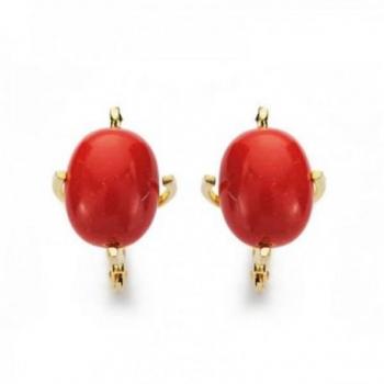 Pendientes de oro 18k con piedra coral de 12mm - Diseño exclusivo Inmaculada Romero