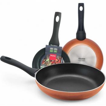 Metaltex NATIVA Copper-Lote 3 Sartenes Aluminio Forjado con Acabado Cobre, 18 + 22 + 26 cm, Antiadherente 2 Capas, Full Induction válido para Todo Tipo de cocinas