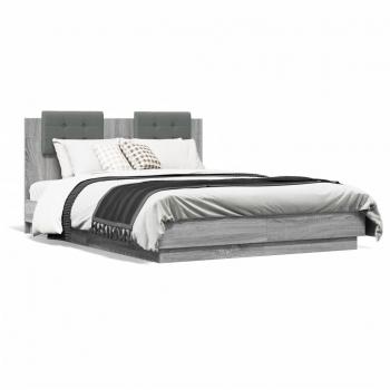 Cama solar con cabecero y LED Sonoma gris 140x190 cm