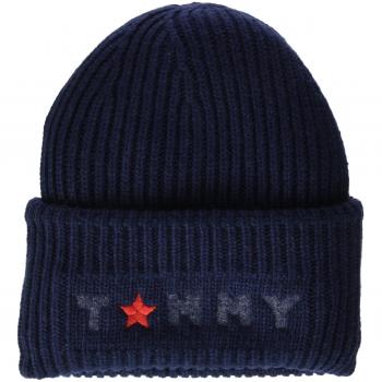 Tommy Hilfiger Punch Beanie, Gorro de Punto para Mujer, Azul