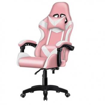 Silla Ergonomica Gaming para Oficina con Altura Ajustable y Ruedas, Color Rosa/Blanco