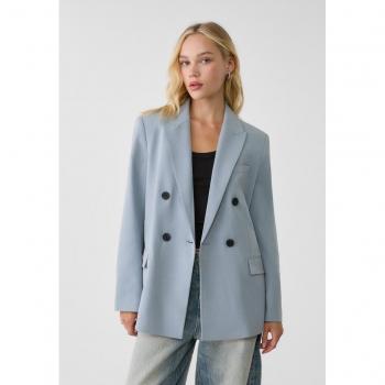 Sky Blue Double-Breasted Blazer with Buttons - Size M