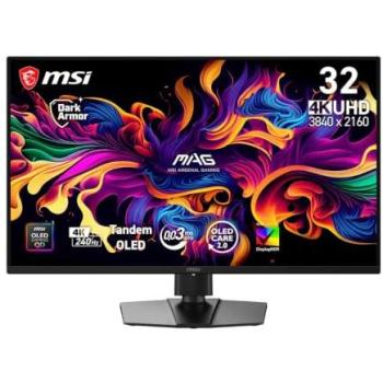 Monitor Gaming MSI MAG 321UPDE QD-OLED de 31.5 4K UHD, 240Hz, 0.03ms, HDMI/DisplayPort/USB-C ajustable en altura