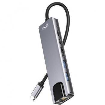 XO Adaptador Tipo C HUB013 6 en 1 - Color Gris
