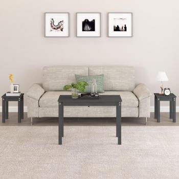 Mesas apilables 3 piezas madera maciza de pino natural, blanco y gris para salón, consola de entrada y mesa auxiliar