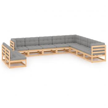 10-Piece Solid Pine Garden Lounge Set with Cushions
