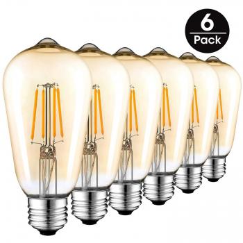 Vintage Edison Bombilla, Bombilla de Filamento de 4W 40W E27 400LM, Antiguo Retro Bombilla de Edison Blanco Cálido de 2700K, ST64 6-Pack