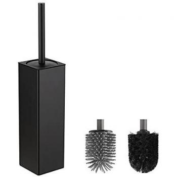 BVL Negro Escobillas de Baño, Escobillas de Baño Silicona Including 2 Brush Heads, Cuadrado Escobillas y Portaescobillas de Inodoro para el Baño