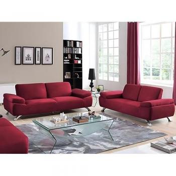 Sofá de microfibra Polka rojo 3+2 plazas fijo clásico