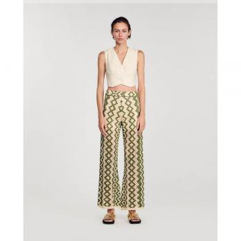 Sandro Women's Elastic Waist Straight Crochet Pants - Ecru, Size 8 US