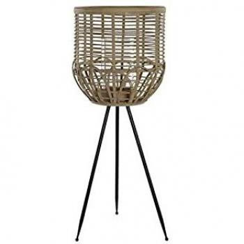 Portavelas DKD Home Decor Marrón Negro Metal Cristal Ratán De pie (31 x 31 x 77 cm)