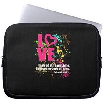 Electronics fundas neopreno portátil 160518 - 8 Love Proverbs Bible Verse Neon Paint Splatter 15-15.3 inches