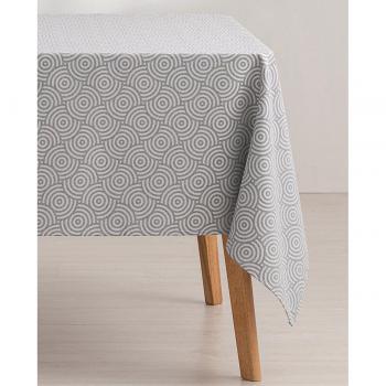 Mantel antimanchas jacquard Ring gris con diseño semilunares impermeable