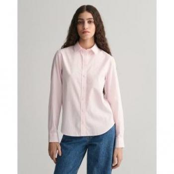 Camisa Regular Fit de Popelina a Rayas Rosa para Mujer Gant 2024, Manga Larga, Algodón, Talla 34