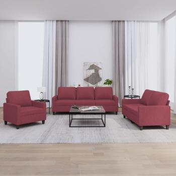 Juego de sofás con cojines 3 piezas tela rojo tinto vidaXL