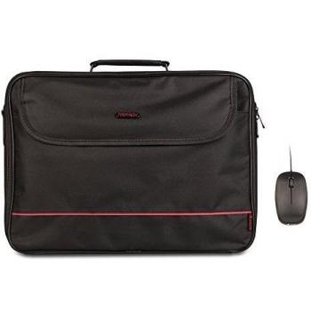 MONRAY BUREAU KIT - Kit Maletín de Hasta 16”+ Ratón Óptico de 1000 dpi por Cable y Conexión USB, Color Negro