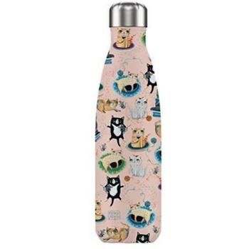 Botella Isotérmica Enesco Crazy Cats - Botella de acero inoxidable, capacidad de 500 ml, diseño divertido con gatos, mantiene bebidas frías hasta 24 horas y calientes hasta 12 horas, tapa a prueba de fugas