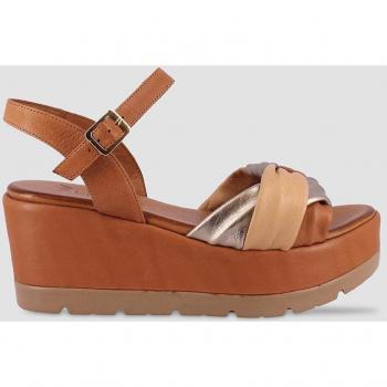 Sandalias de cuña de mujer de piel en marrón