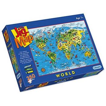 Puzzle Mapa del Mundo Jigmap de Gibsons - 250 Piezas - Puzzle Infantil Colorido y Ecológico