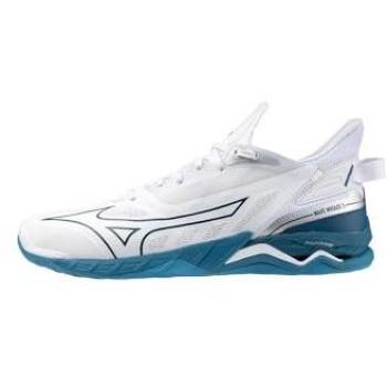 Zapatillas de balonmano Mizuno Wave Mirage 5 blancas con tecnología Wave, diseño ligero y transpirable, suela de goma para agarre en interiores, amortiguación avanzada y soporte lateral