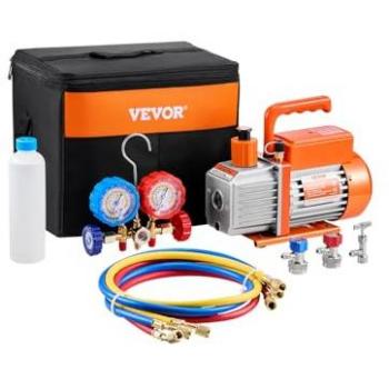 VEVOR 3.5 CFM Single Stage HVAC Vacuum Pump and Refrigerant Manifold Gauge Kit with Hoses for R134a, R12, R22, R502a