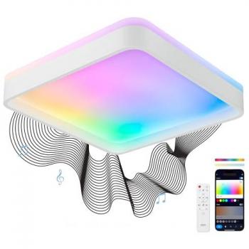 Plafón Smart LED Cuadrado RGBIC 4482 lm con Control por Voz y App Tuya, 49 cm