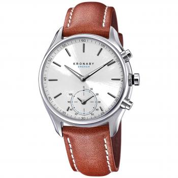 Reloj Inteligente Híbrido Kronaby Sekel S3781 para Hombre con Caja de Acero Inoxidable 316L Plateada y Correa de Piel Marrón
