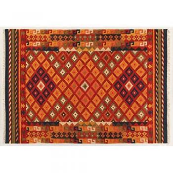 Alfombra Kilim Hecha a Mano 100x60 cm de Lana Nueva Multicolor