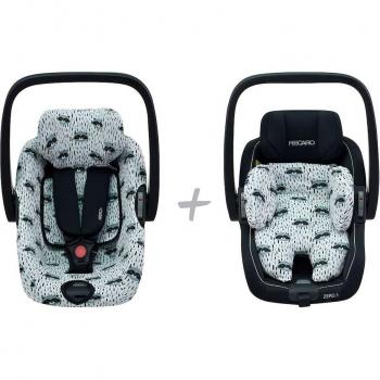 Funda para Grupo 0 + Reductor de silla de coche Jyoko Racoon Town - Algodón Elástico Transpirable, compatible con Recaro Zero