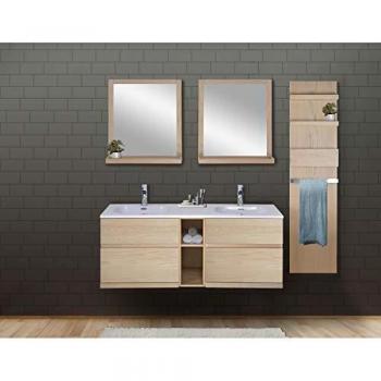 Conjunto de Mueble de Baño de Roble con Lavabo de Resina 140cm + Espejo + Columna de Almacenamiento ENIO