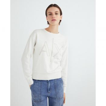 Armani Exchange Women's Beige Regular Fit Logo Print French Terry Sweatshirt