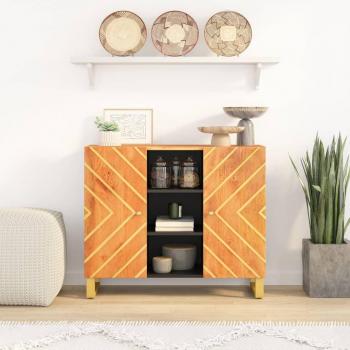 Mueble aparador de madera maciza mango marrón/negro 90x33,5x75 cm - Mueble de Almacenaje de Salón, Buffet para salón, Armario Auxiliar, Armario de Almacenamiento