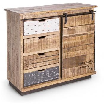 Aparador Tudor de Madera de Mango con 1 Puerta y 4 Cajones, 90 x 35 x 85 cm