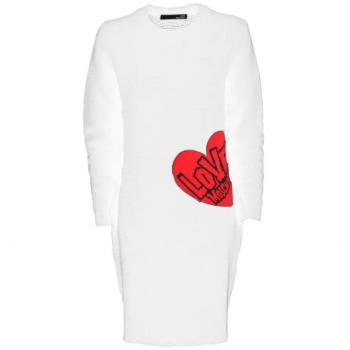 Love Moschino White Wool Dress - IT42|M, Short Dresses, female, White, Size: S Chic White Knit Dress with Heart Pattern