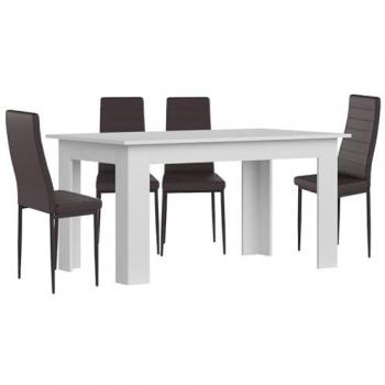 Pack Mesa de Comedor o Cocina Blanca + 4 Sillas en Polipiel y Metal Marrón