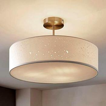 Lindby Lámpara de techo Umma moderna en blanco, hecha de tela y seda, para salón y comedor, con 3 lámparas E27