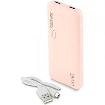 Power Bank Universal 10000mAh, Doble USB 2.1A, Acabado Cuero Rosa