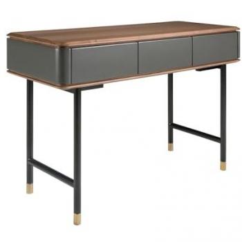 Consola Rectangular Moderna de Nogal con Madera Gris Oscuro y Acero Negro, 3 Cajones Push & Pull - 120 x 50 x 80 cm