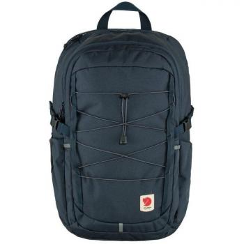 Mochila Fjällräven Skule 28L azul marino, capacidad de 28 litros, material resistente al agua, compartimento principal con cierre, bolsillo frontal con cremallera, correas ajustables y acolchadas, respaldo