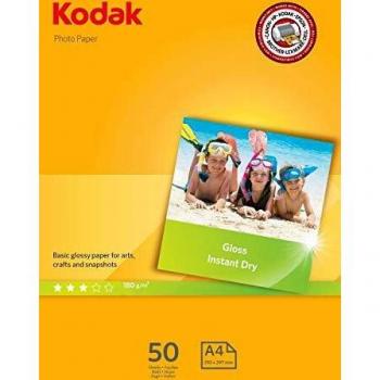 Kodak Gloss Insta Dry - Papel Fotográfico Brillante A4, Paquete de 50 Hojas, 180g, Color Amarillo