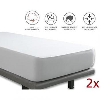 Tural - Protector de colchón Impermeable y transpirable. Tejido 100% Algodón de Muletón. Pack 2 uds. Talla 90x200cm