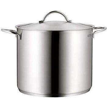 Olla para sopa de verduras WMF de inducción de 28 cm, tapa de metal con apertura de vapor, cacerola grande de 14 l, acero inoxidable Cromargan mate, sin recubrimiento, apta para hornos