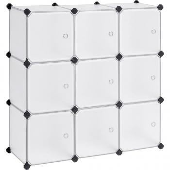 Estantería modular de 9 cubos de plástico con puertas, fácil montaje, diseño estable y versátil para almacenamiento