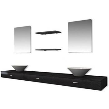 vidaXL Set Completo de Mobiliario de Baño con Lavabo Pack de 7 Unidades de Color Negro