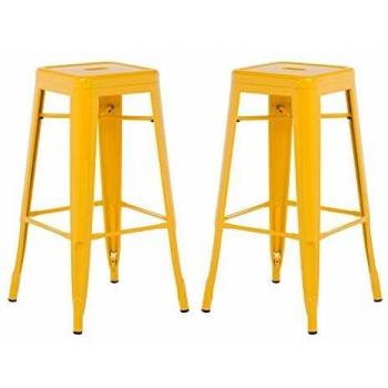 Pack de 2 Taburetes Altos (76 cm) Lix Amarillo Fresia Estilo Industrial para Comedor, Cocina y Bar