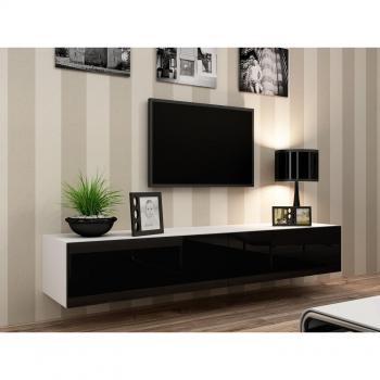 Cama RTV VIGO 180 cm - Mueble TV Blanco/Negro Brillo con Soporte para Televisor y Sistema de Audio