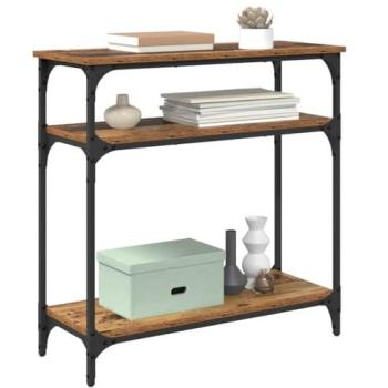 Mesa Consola con Estante Madera Envejecida 75 x 29 x 75 cm Madera Ingenierizada