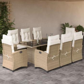 9-Piece Beige Poly Rattan Garden Dining Set with Cushions
