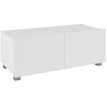 Mueble TV Providence B104, Blanco Brillante, 2 Puertas, 100x37x43cm